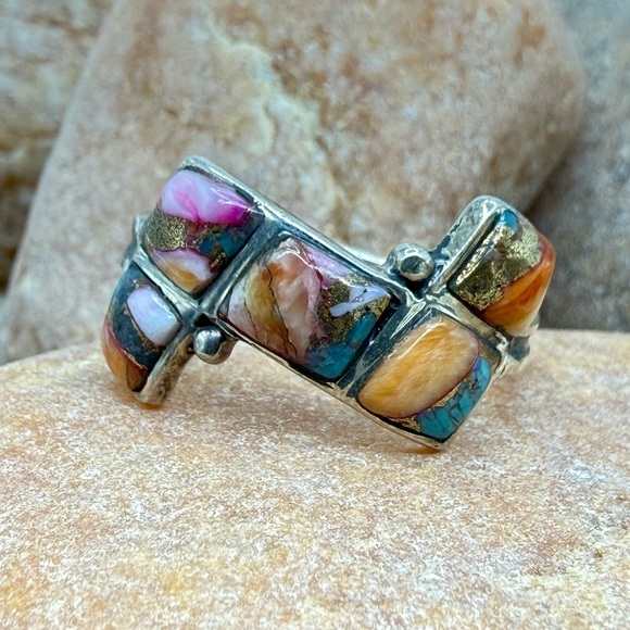 Navajo Jewelry - Santa Fe Multi Gemstone 925 Sterling Silver Ring Sz 8 5.5ctw Southwestern Style